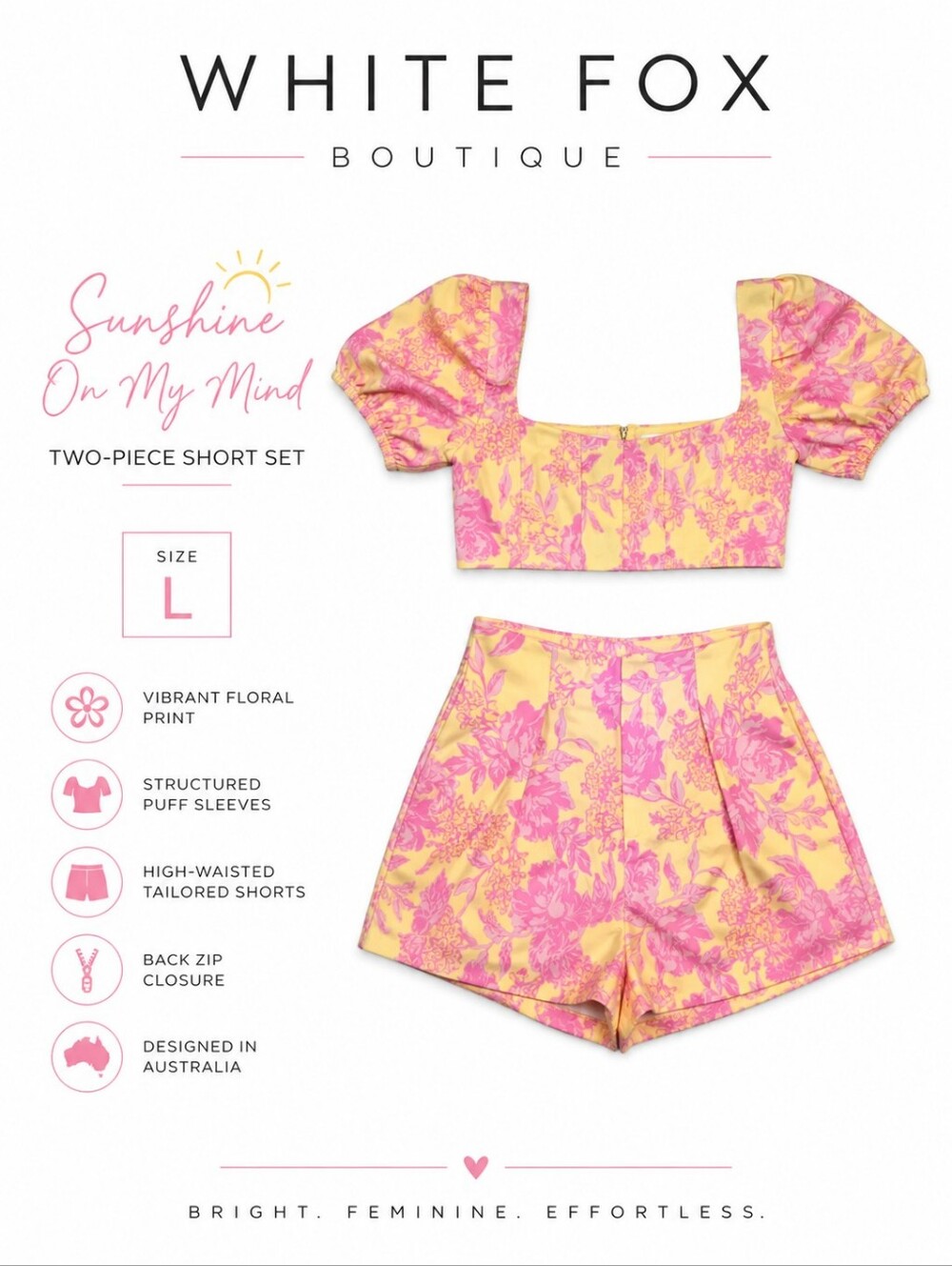 White Fox "Sunshine On My Mind" Two-Piece Floral Short Set Large
